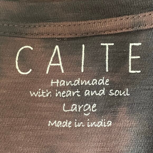 Caite + Athleta Chocolate Brown Black Tie Dye Top Size L Cotton Casual Fall - Picture 5 of 7